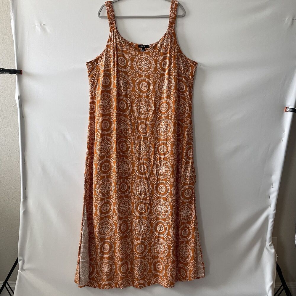 MSK Women's Sleeveless Shift Dress Orange Medallion Print Size XL